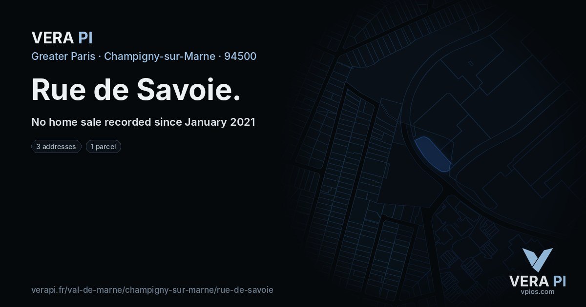 Rue de Savoie, Champigny-sur-Marne at night – every parcel coloured by the prices around it, the street's own parcels lit
