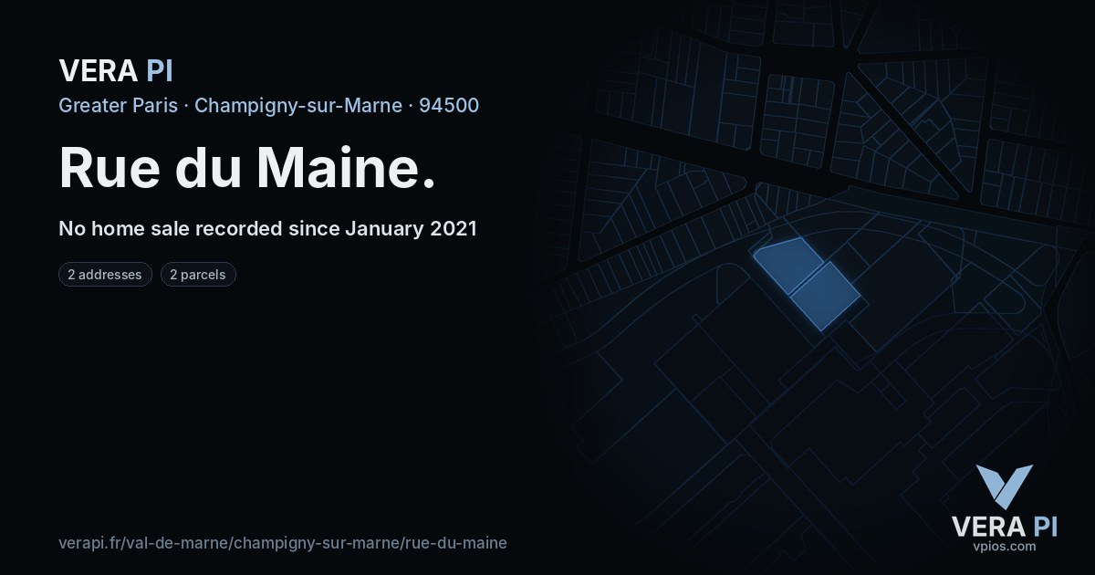 Rue du Maine, Champigny-sur-Marne at night – every parcel coloured by the prices around it, the street's own parcels lit