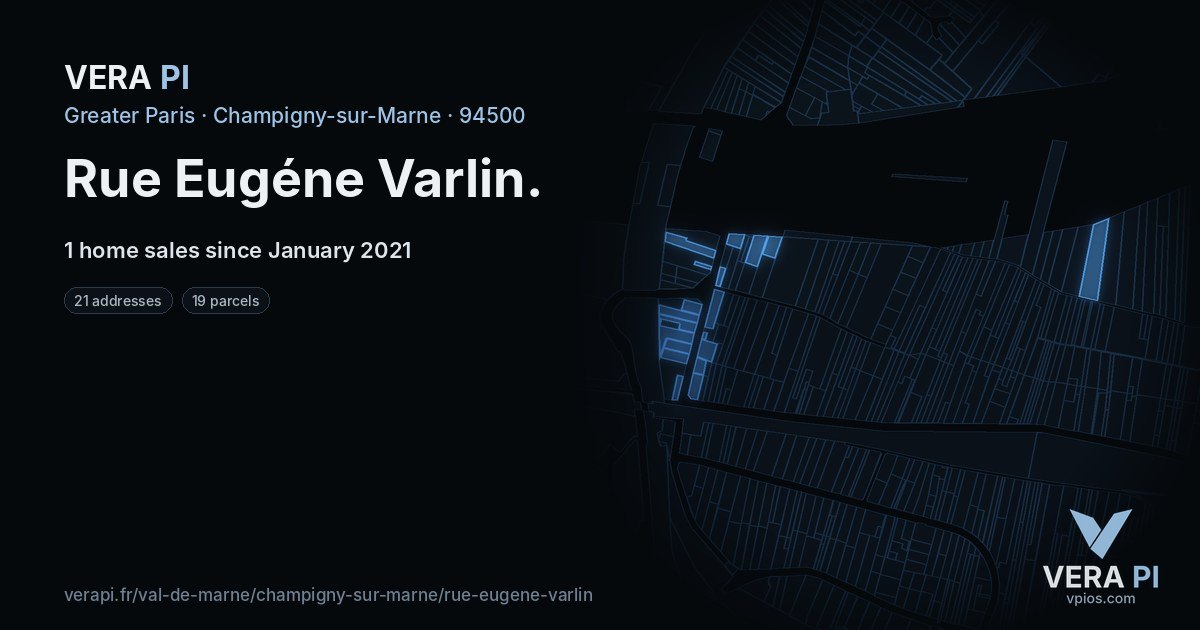 Rue Eugéne Varlin, Champigny-sur-Marne at night – every parcel coloured by the prices around it, the street's own parcels lit