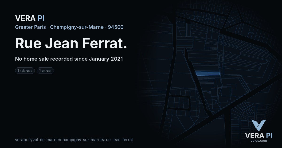 Rue Jean Ferrat, Champigny-sur-Marne at night – every parcel coloured by the prices around it, the street's own parcels lit