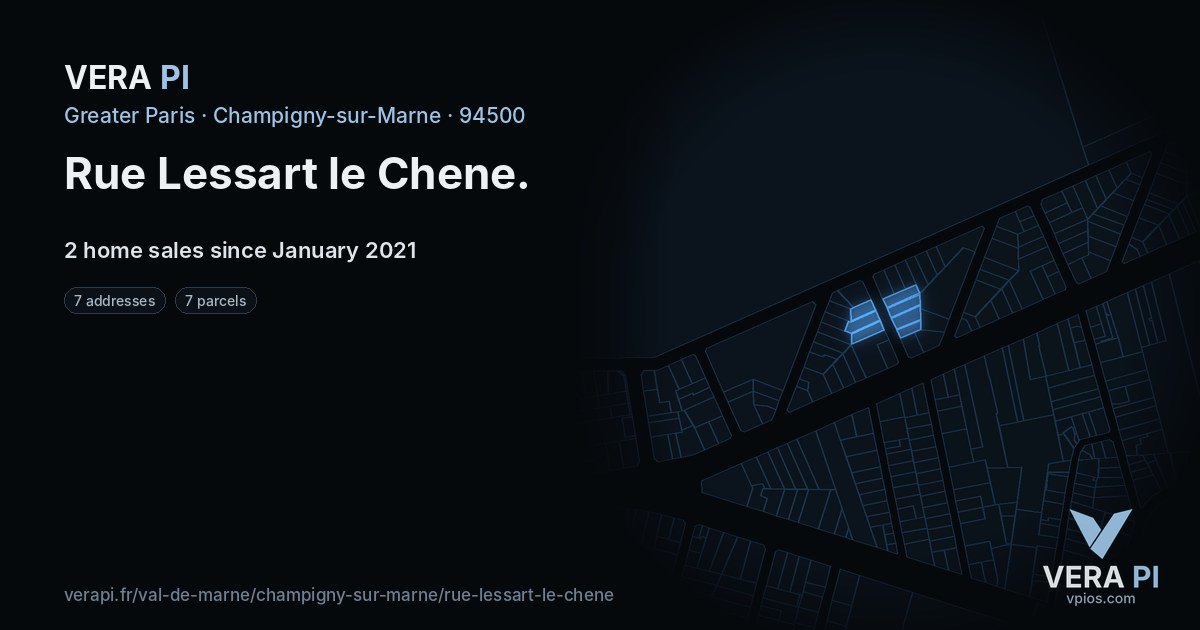 Rue Lessart le Chene, Champigny-sur-Marne at night – every parcel coloured by the prices around it, the street's own parcels lit