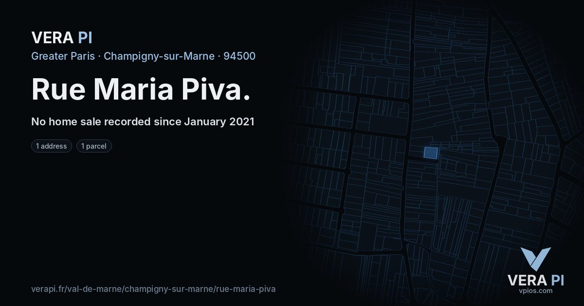 Rue Maria Piva, Champigny-sur-Marne at night – every parcel coloured by the prices around it, the street's own parcels lit