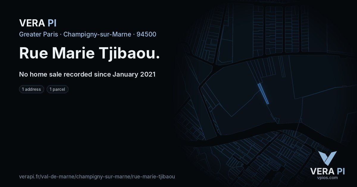 Rue Marie Tjibaou, Champigny-sur-Marne at night – every parcel coloured by the prices around it, the street's own parcels lit