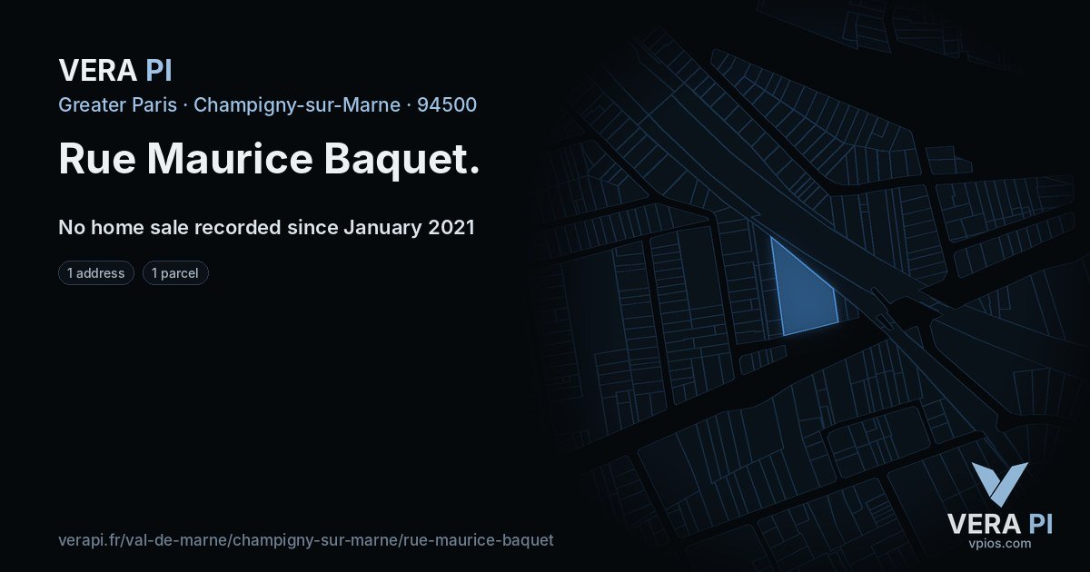 Rue Maurice Baquet, Champigny-sur-Marne at night – every parcel coloured by the prices around it, the street's own parcels lit