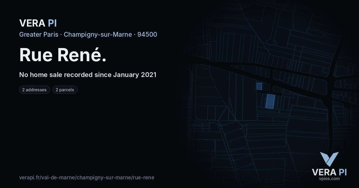 Rue René, Champigny-sur-Marne at night – every parcel coloured by the prices around it, the street's own parcels lit