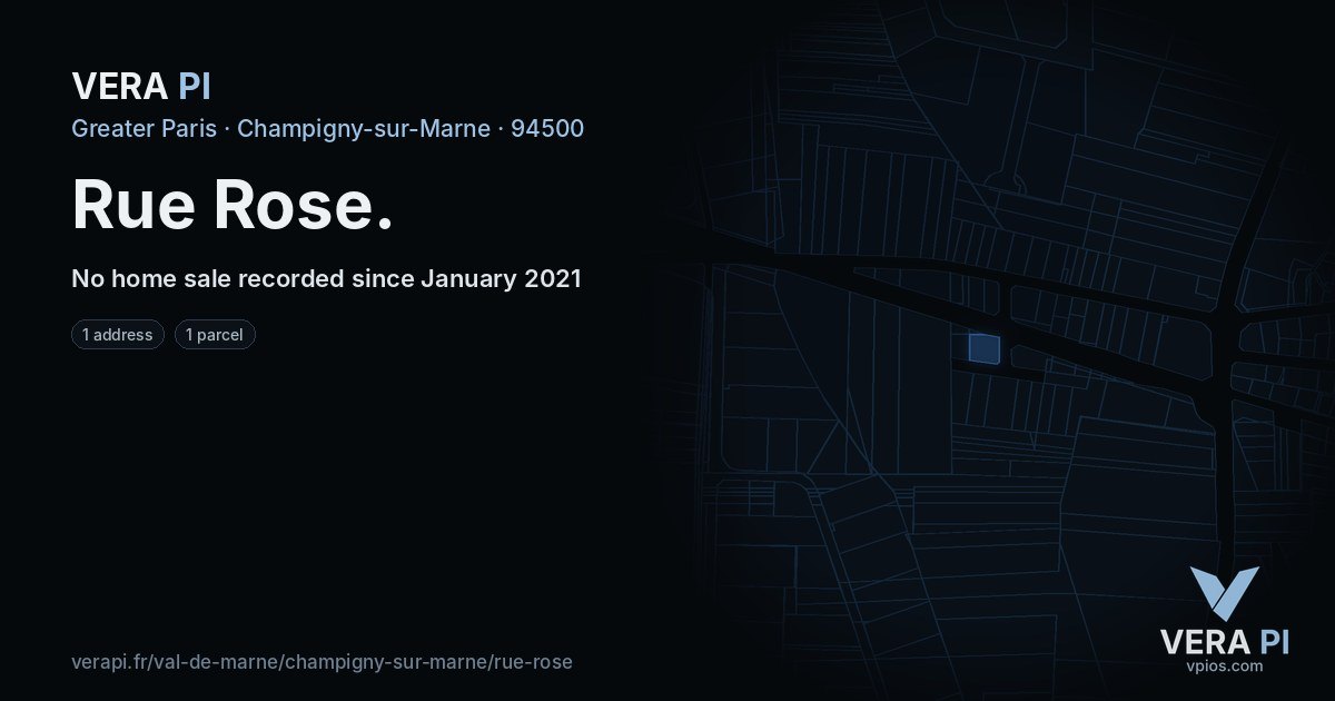 Rue Rose, Champigny-sur-Marne at night – every parcel coloured by the prices around it, the street's own parcels lit