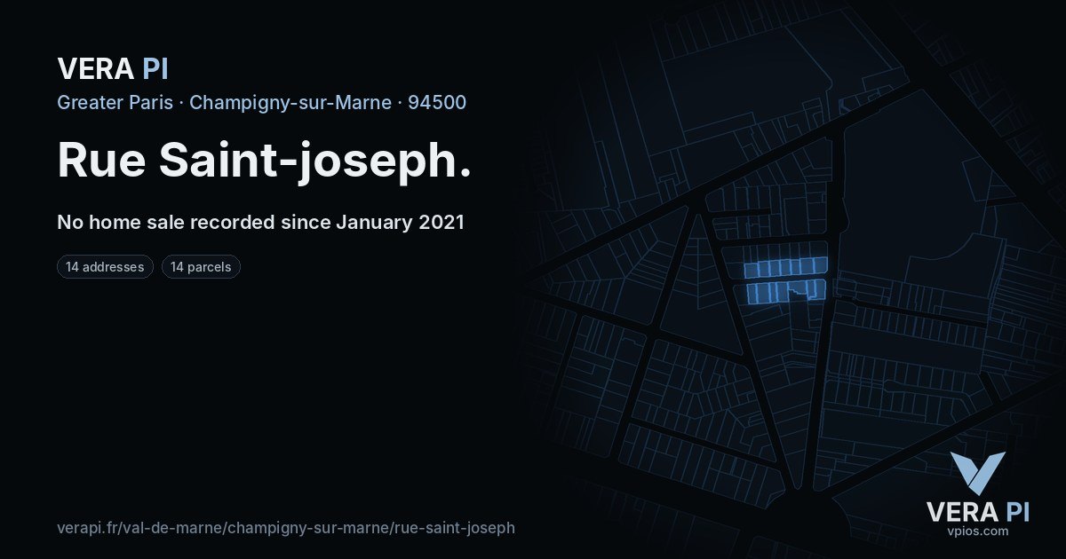 Rue Saint-joseph, Champigny-sur-Marne at night – every parcel coloured by the prices around it, the street's own parcels lit