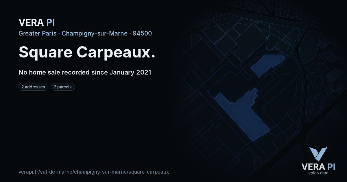 Square Carpeaux, Champigny-sur-Marne at night – every parcel coloured by the prices around it, the street's own parcels lit