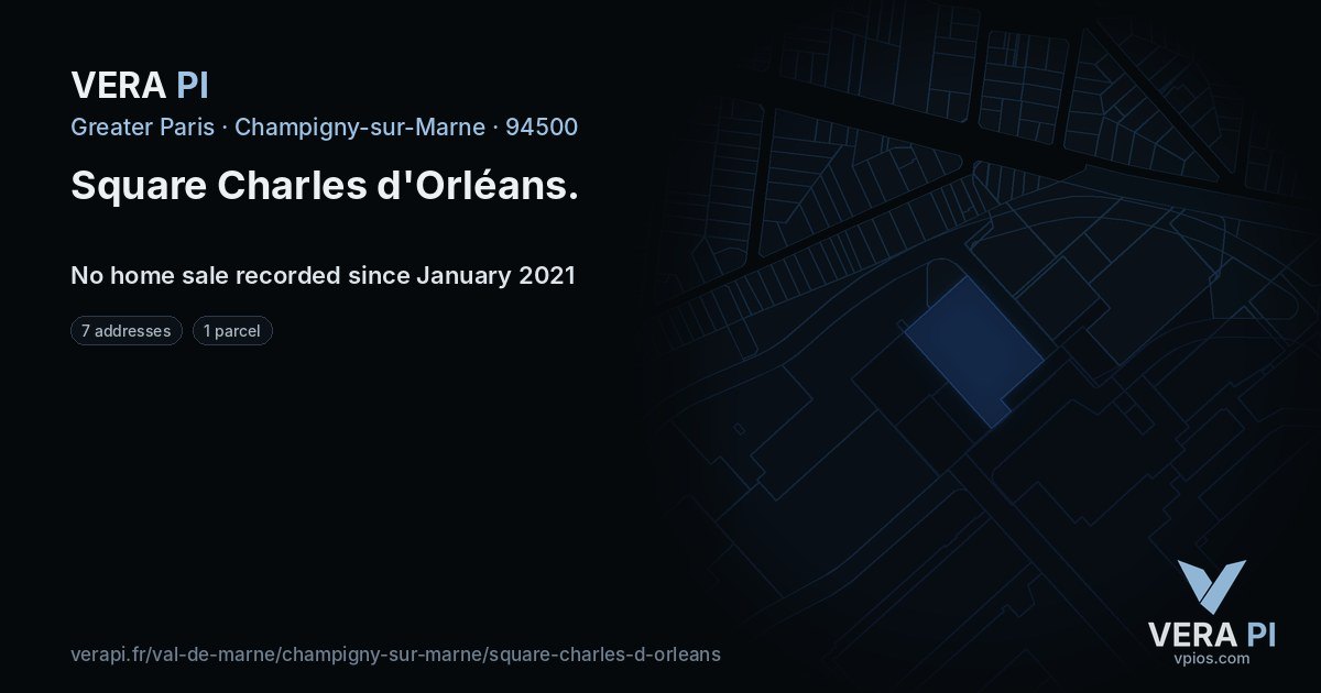 Square Charles d'Orléans, Champigny-sur-Marne at night – every parcel coloured by the prices around it, the street's own parcels lit