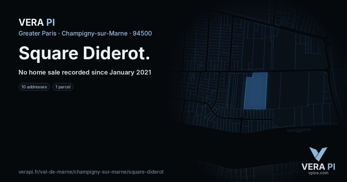 Square Diderot, Champigny-sur-Marne at night – every parcel coloured by the prices around it, the street's own parcels lit