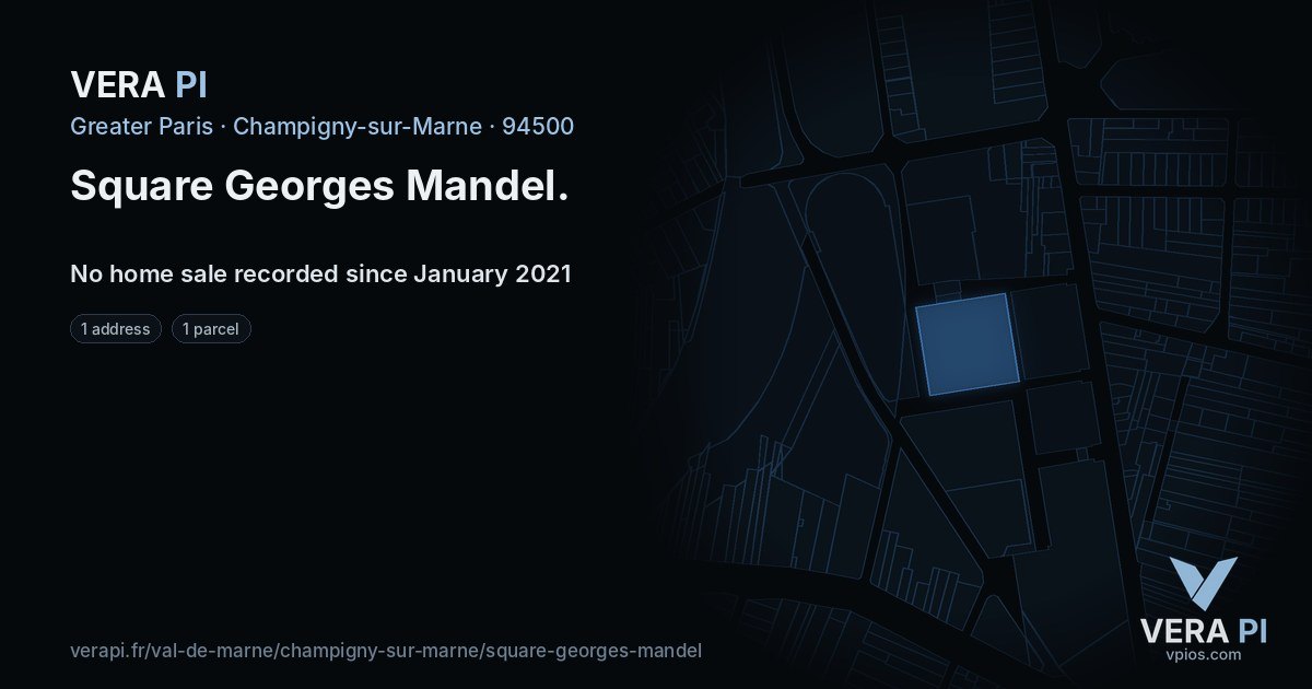 Square Georges Mandel, Champigny-sur-Marne at night – every parcel coloured by the prices around it, the street's own parcels lit