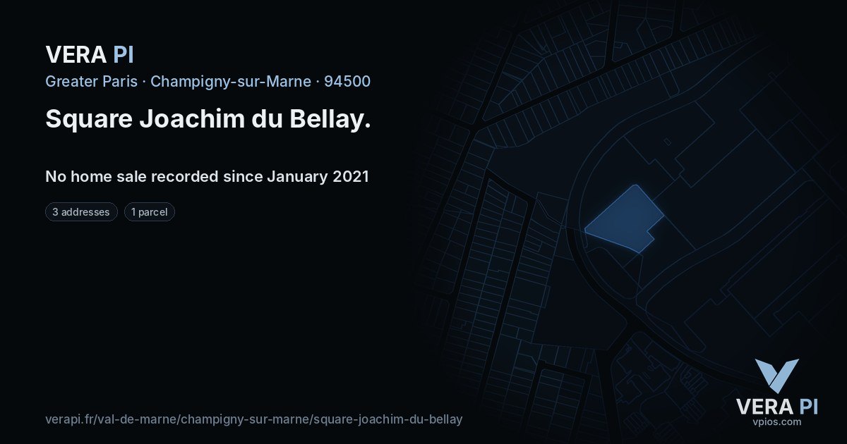 Square Joachim du Bellay, Champigny-sur-Marne at night – every parcel coloured by the prices around it, the street's own parcels lit