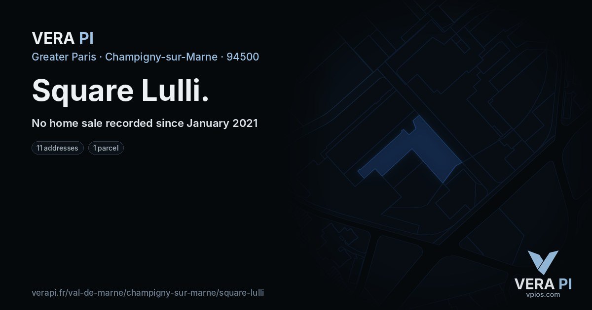 Square Lulli, Champigny-sur-Marne at night – every parcel coloured by the prices around it, the street's own parcels lit