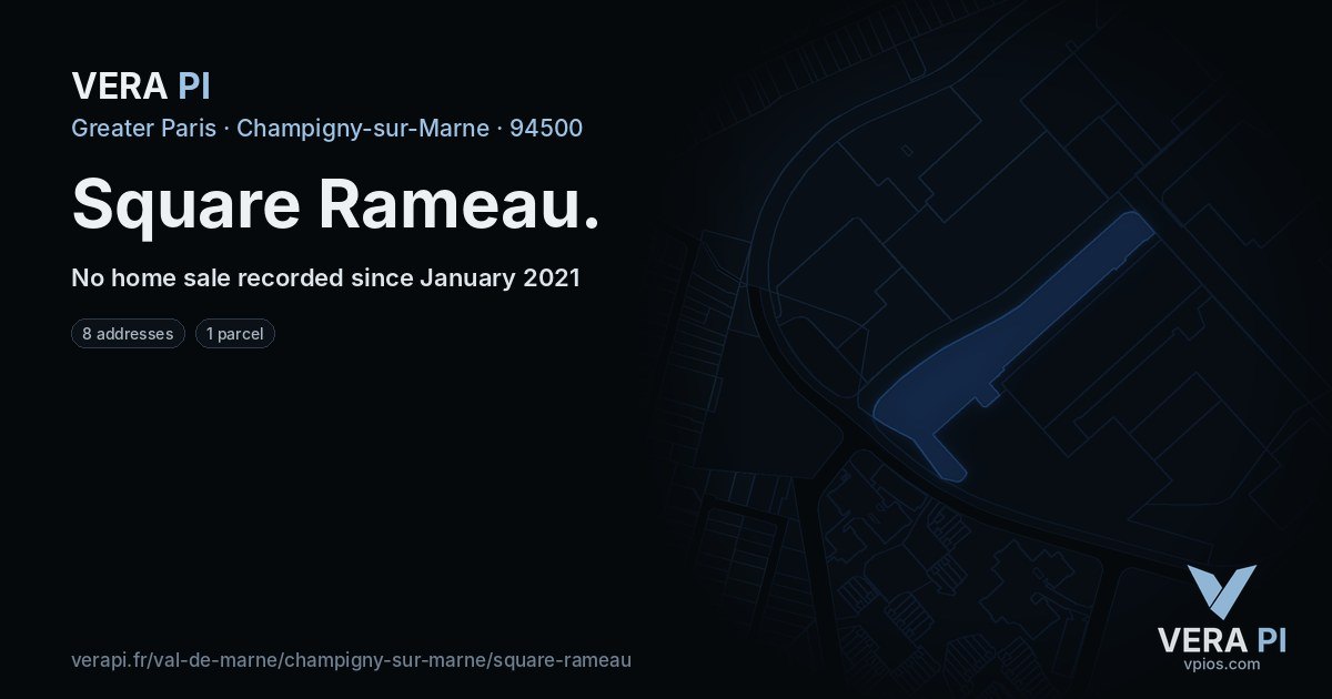 Square Rameau, Champigny-sur-Marne at night – every parcel coloured by the prices around it, the street's own parcels lit