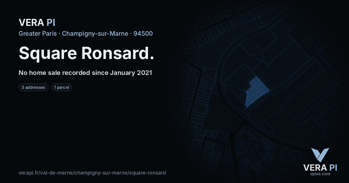 Square Ronsard, Champigny-sur-Marne at night – every parcel coloured by the prices around it, the street's own parcels lit