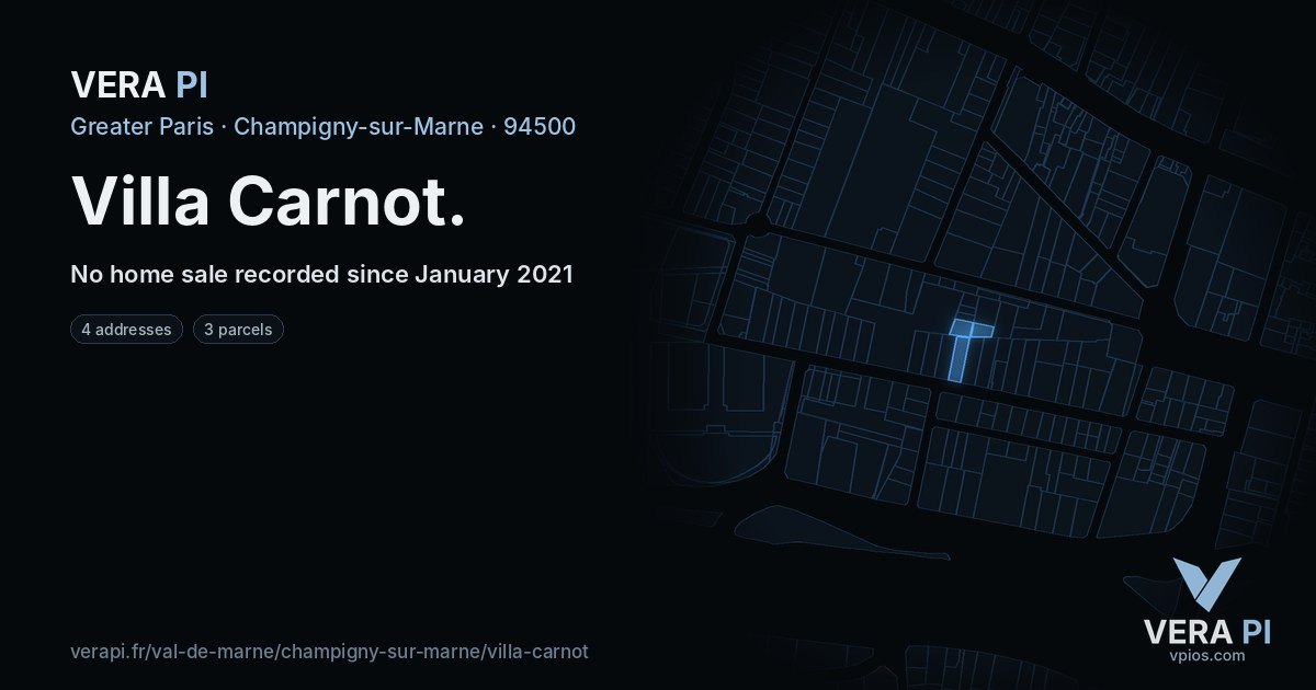 Villa Carnot, Champigny-sur-Marne at night – every parcel coloured by the prices around it, the street's own parcels lit