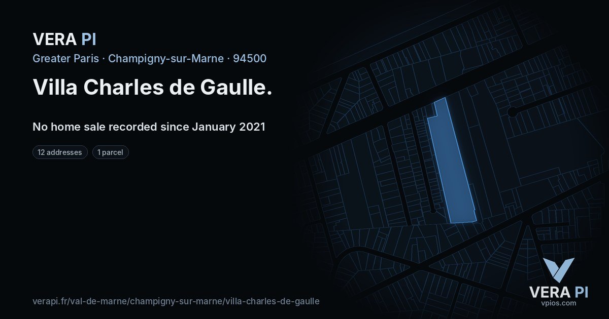 Villa Charles de Gaulle, Champigny-sur-Marne at night – every parcel coloured by the prices around it, the street's own parcels lit