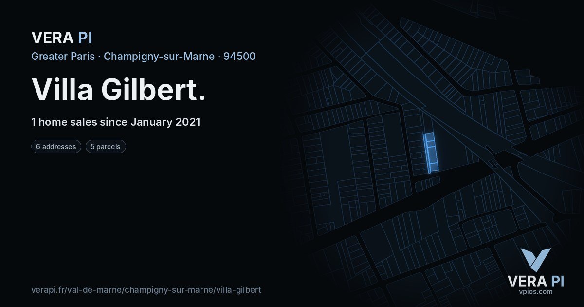 Villa Gilbert, Champigny-sur-Marne at night – every parcel coloured by the prices around it, the street's own parcels lit