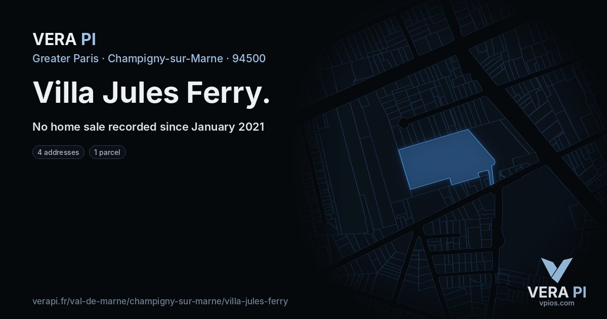 Villa Jules Ferry, Champigny-sur-Marne at night – every parcel coloured by the prices around it, the street's own parcels lit