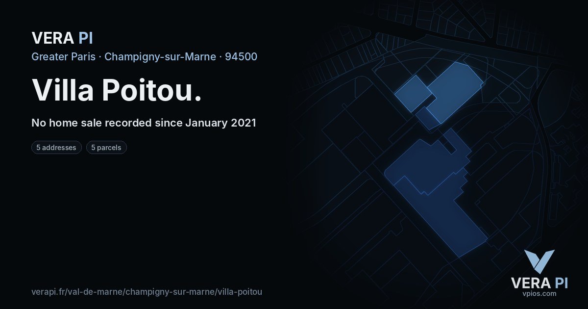 Villa Poitou, Champigny-sur-Marne at night – every parcel coloured by the prices around it, the street's own parcels lit