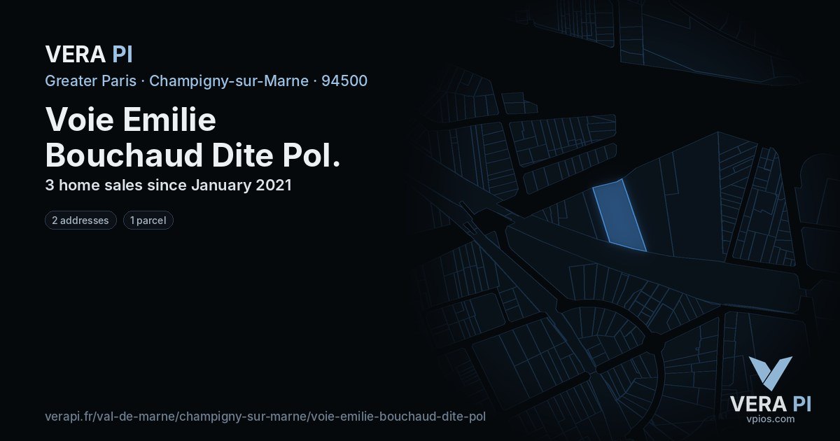 Voie Emilie Bouchaud Dite Pol, Champigny-sur-Marne at night – every parcel coloured by the prices around it, the street's own parcels lit