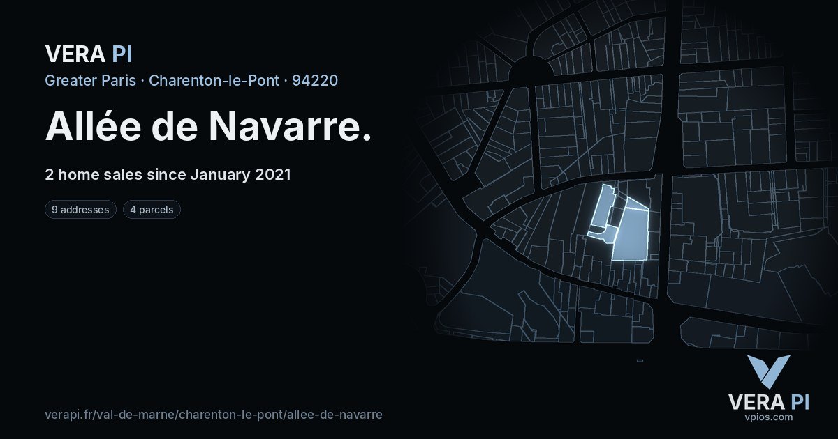 Allée de Navarre, Charenton-le-Pont at night – every parcel coloured by the prices around it, the street's own parcels lit
