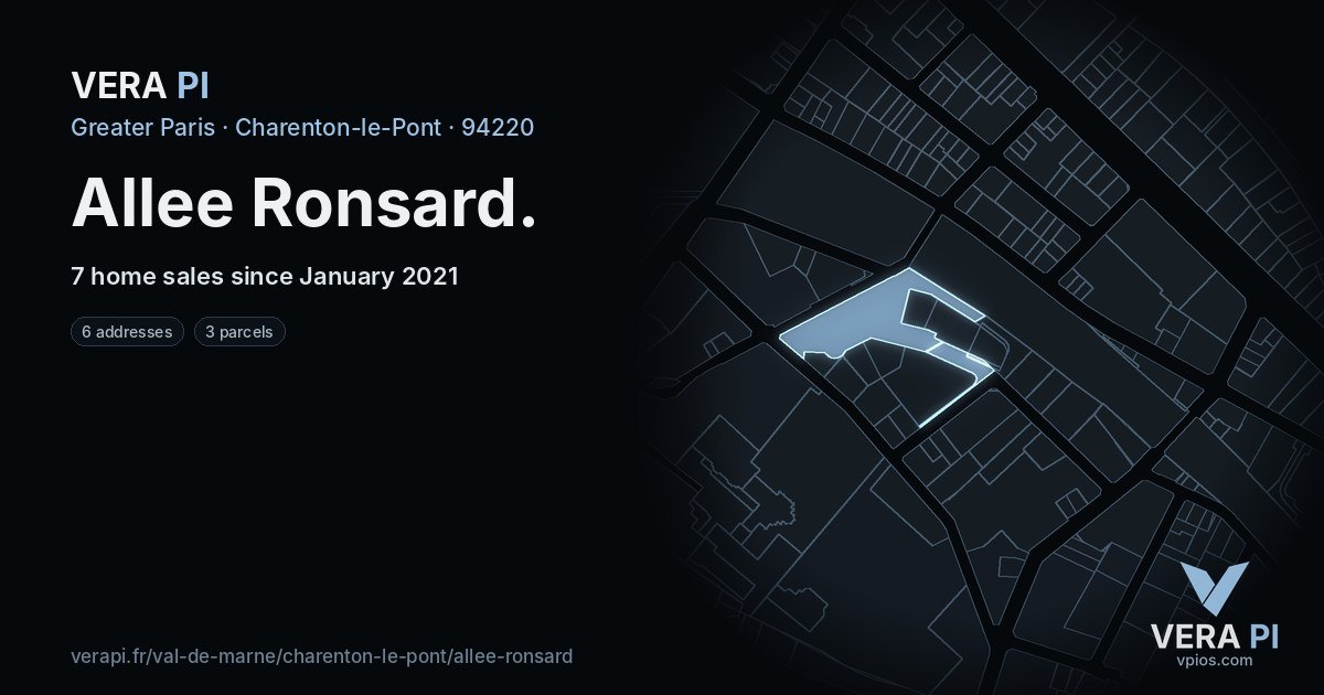 Allee Ronsard, Charenton-le-Pont at night – every parcel coloured by the prices around it, the street's own parcels lit