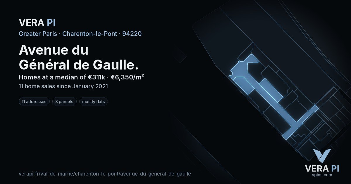 Avenue du Général de Gaulle, Charenton-le-Pont at night – every parcel coloured by the prices around it, the street's own parcels lit