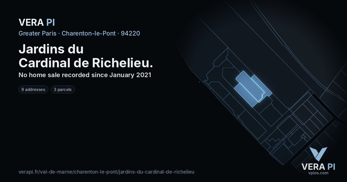 Jardins du Cardinal de Richelieu, Charenton-le-Pont at night – every parcel coloured by the prices around it, the street's own parcels lit