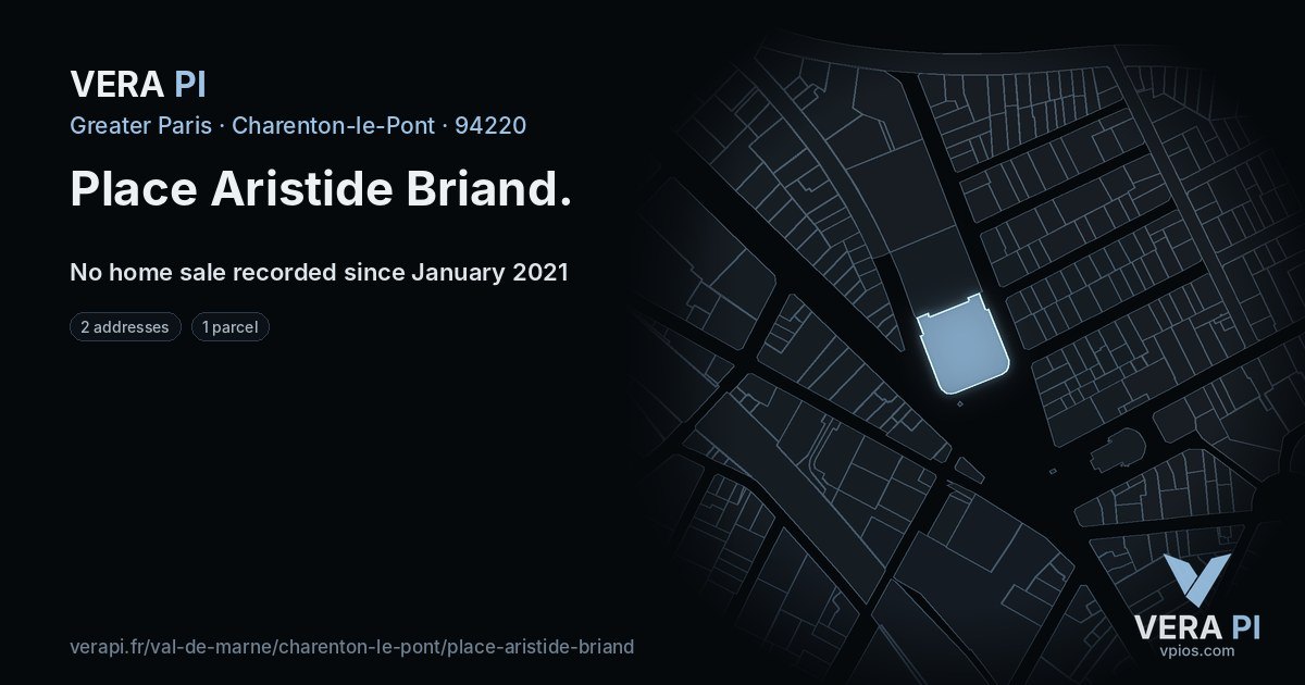 Place Aristide Briand, Charenton-le-Pont at night – every parcel coloured by the prices around it, the street's own parcels lit