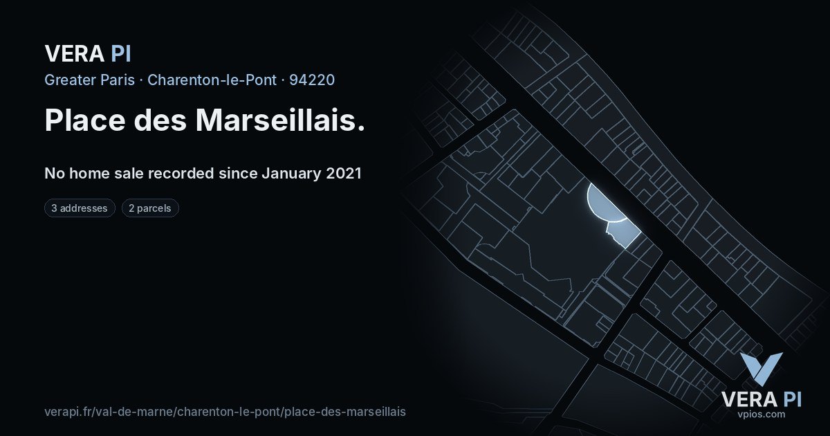 Place des Marseillais, Charenton-le-Pont at night – every parcel coloured by the prices around it, the street's own parcels lit