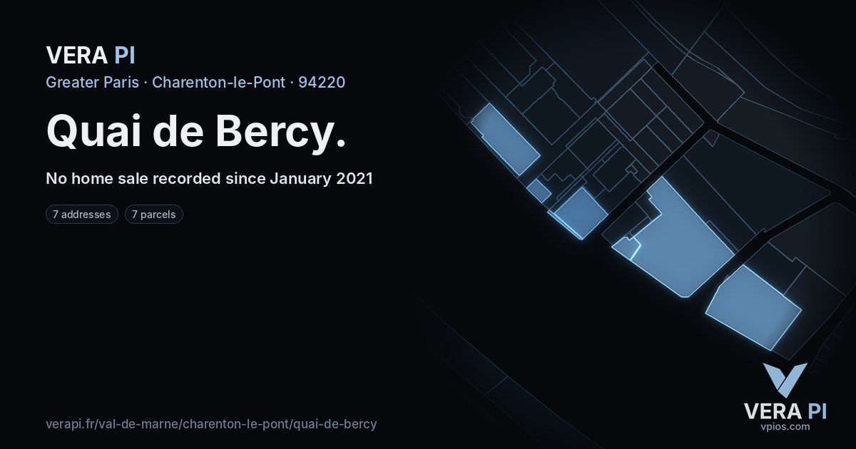 Quai de Bercy, Charenton-le-Pont at night – every parcel coloured by the prices around it, the street's own parcels lit