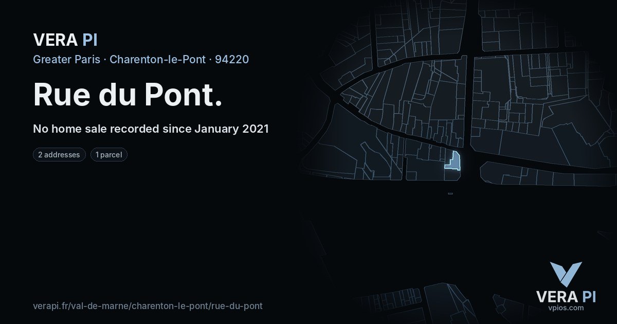 Rue du Pont, Charenton-le-Pont at night – every parcel coloured by the prices around it, the street's own parcels lit