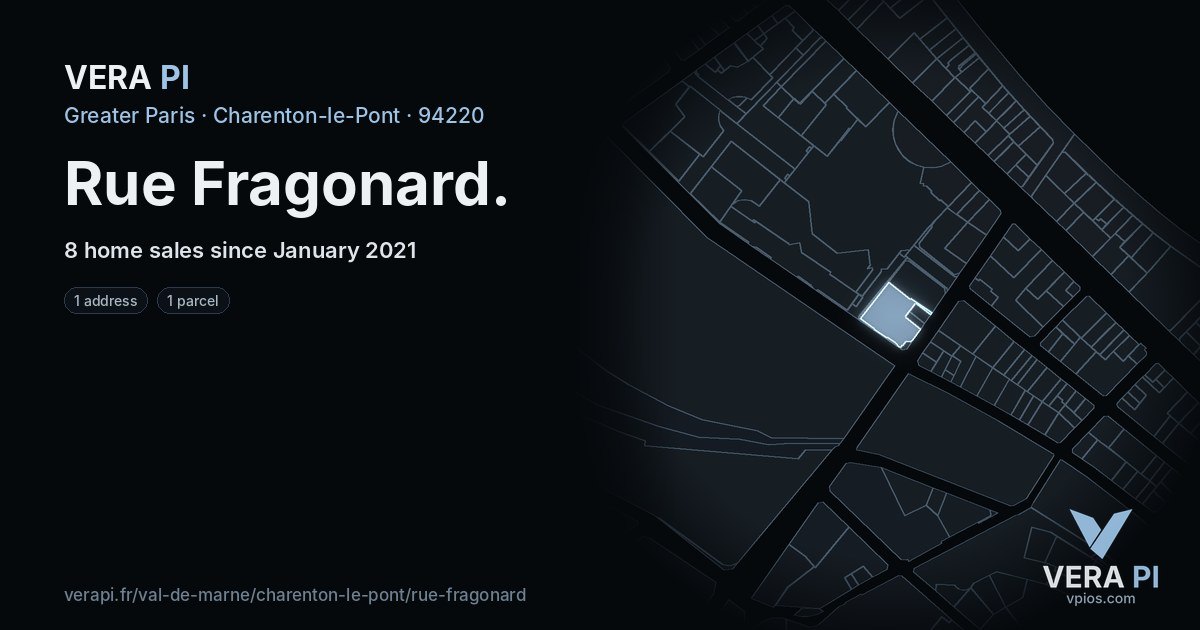 Rue Fragonard, Charenton-le-Pont at night – every parcel coloured by the prices around it, the street's own parcels lit