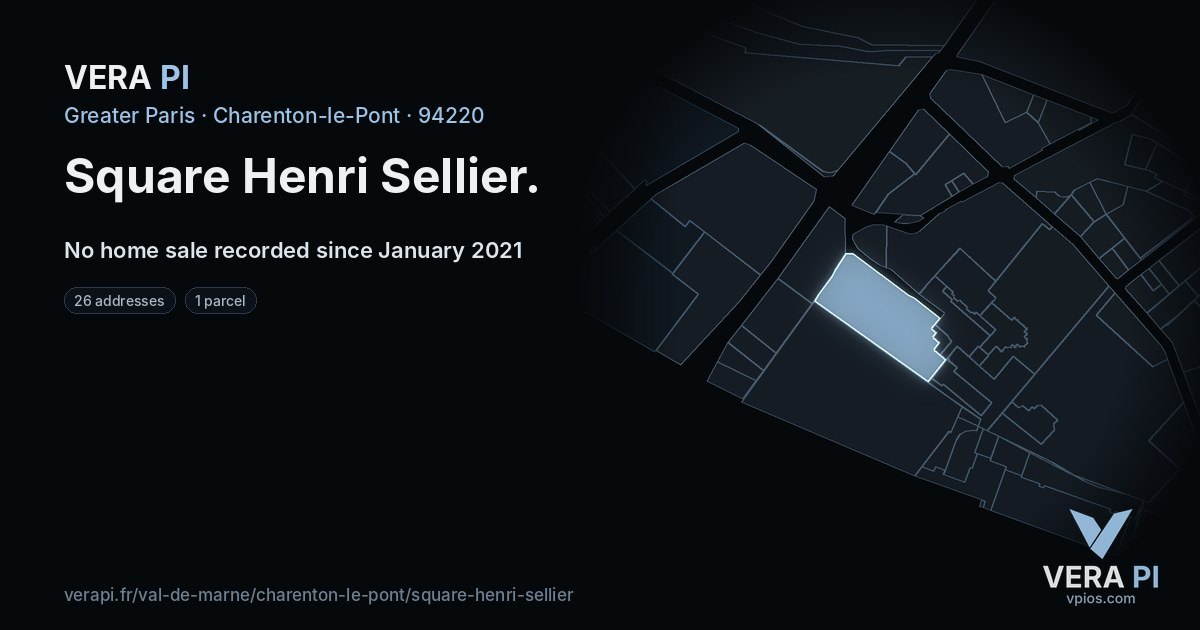 Square Henri Sellier, Charenton-le-Pont at night – every parcel coloured by the prices around it, the street's own parcels lit