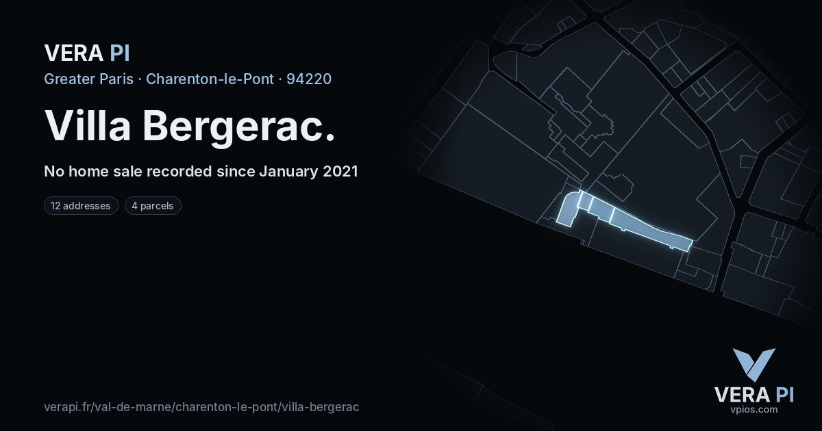 Villa Bergerac, Charenton-le-Pont at night – every parcel coloured by the prices around it, the street's own parcels lit