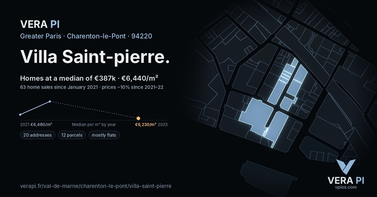 Villa Saint-pierre, Charenton-le-Pont at night – every parcel coloured by the prices around it, the street's own parcels lit