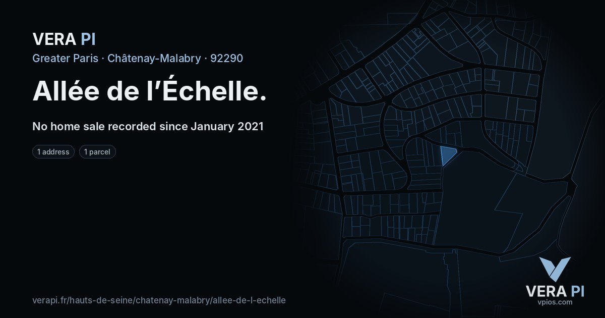 Allée de l’Échelle, Châtenay-Malabry at night – every parcel coloured by the prices around it, the street's own parcels lit