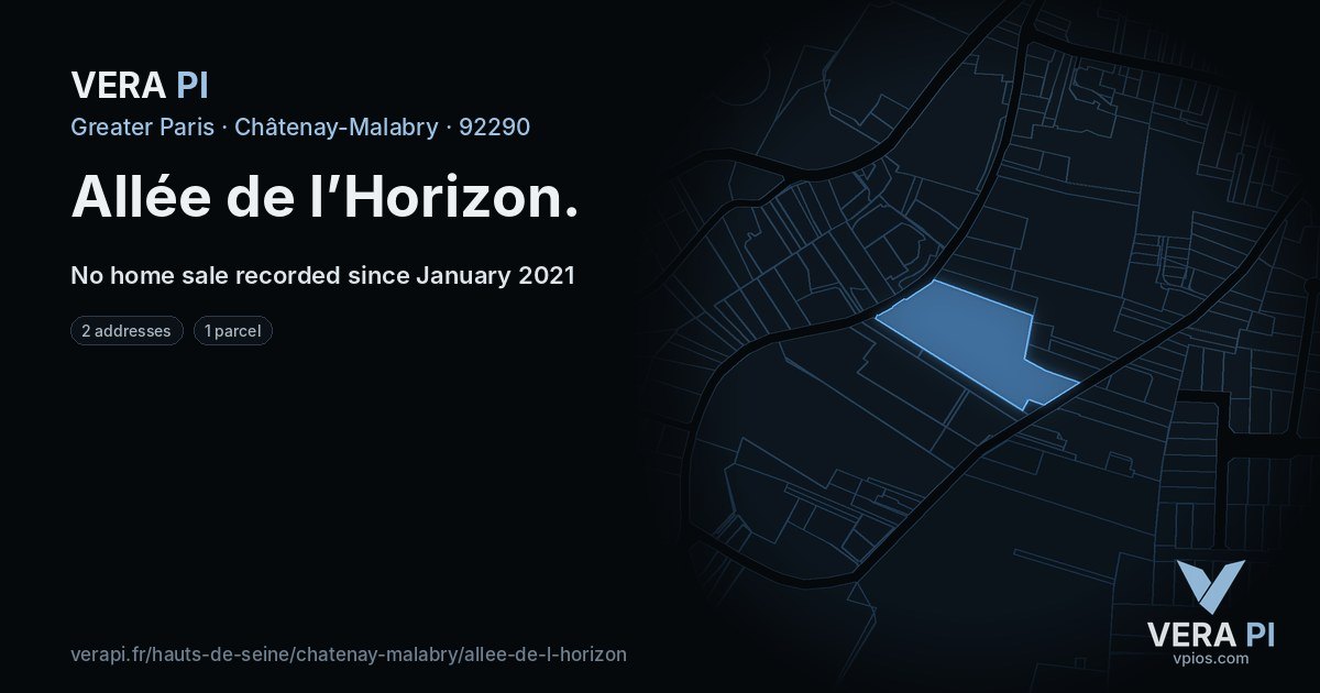 Allée de l’Horizon, Châtenay-Malabry at night – every parcel coloured by the prices around it, the street's own parcels lit