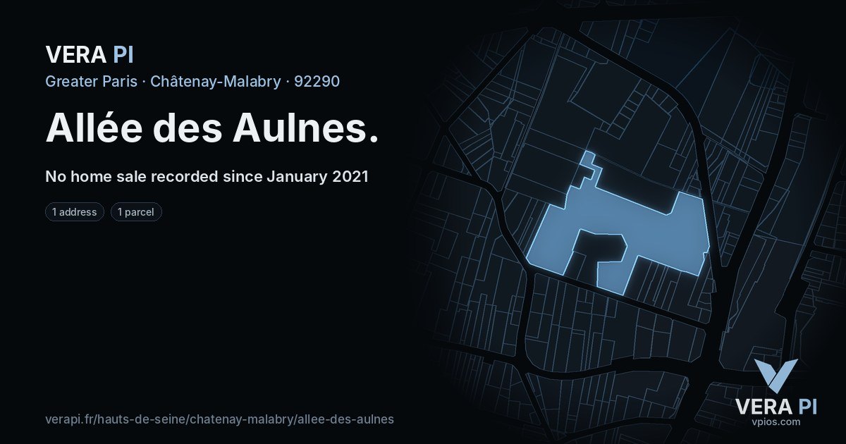 Allée des Aulnes, Châtenay-Malabry at night – every parcel coloured by the prices around it, the street's own parcels lit
