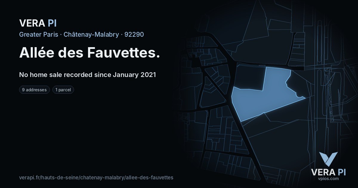 Allée des Fauvettes, Châtenay-Malabry at night – every parcel coloured by the prices around it, the street's own parcels lit