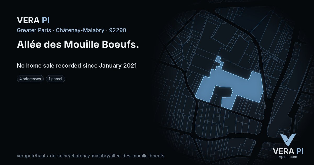Allée des Mouille Boeufs, Châtenay-Malabry at night – every parcel coloured by the prices around it, the street's own parcels lit