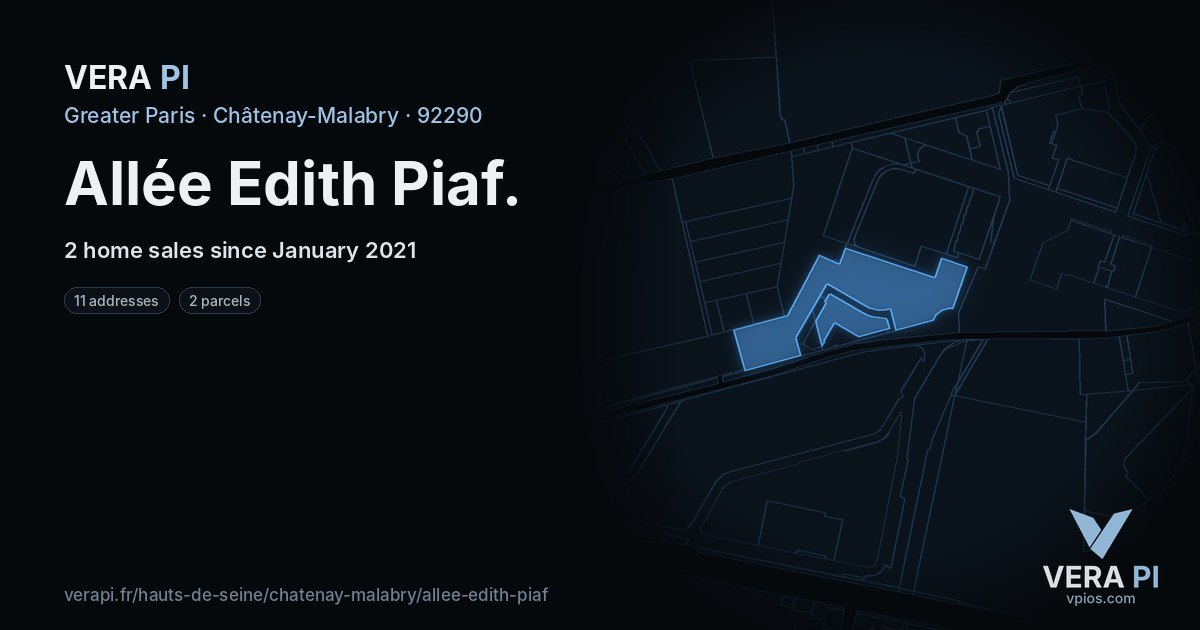 Allée Edith Piaf, Châtenay-Malabry at night – every parcel coloured by the prices around it, the street's own parcels lit