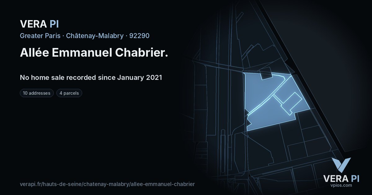 Allée Emmanuel Chabrier, Châtenay-Malabry at night – every parcel coloured by the prices around it, the street's own parcels lit