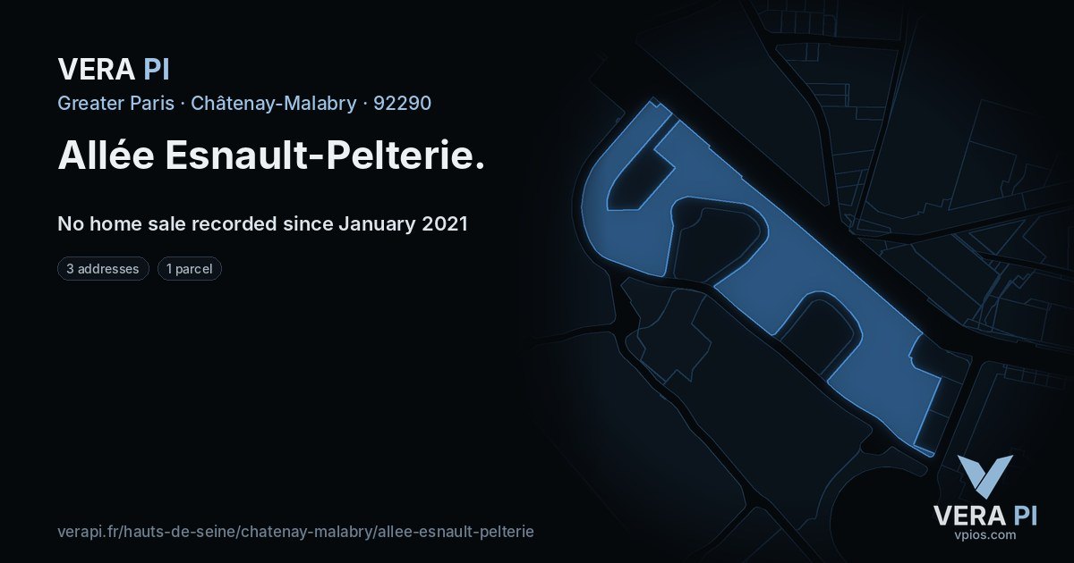 Allée Esnault-Pelterie, Châtenay-Malabry at night – every parcel coloured by the prices around it, the street's own parcels lit