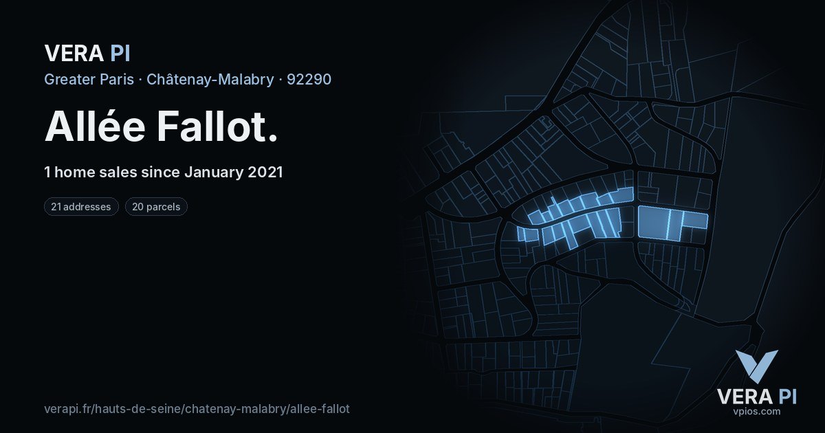 Allée Fallot, Châtenay-Malabry at night – every parcel coloured by the prices around it, the street's own parcels lit
