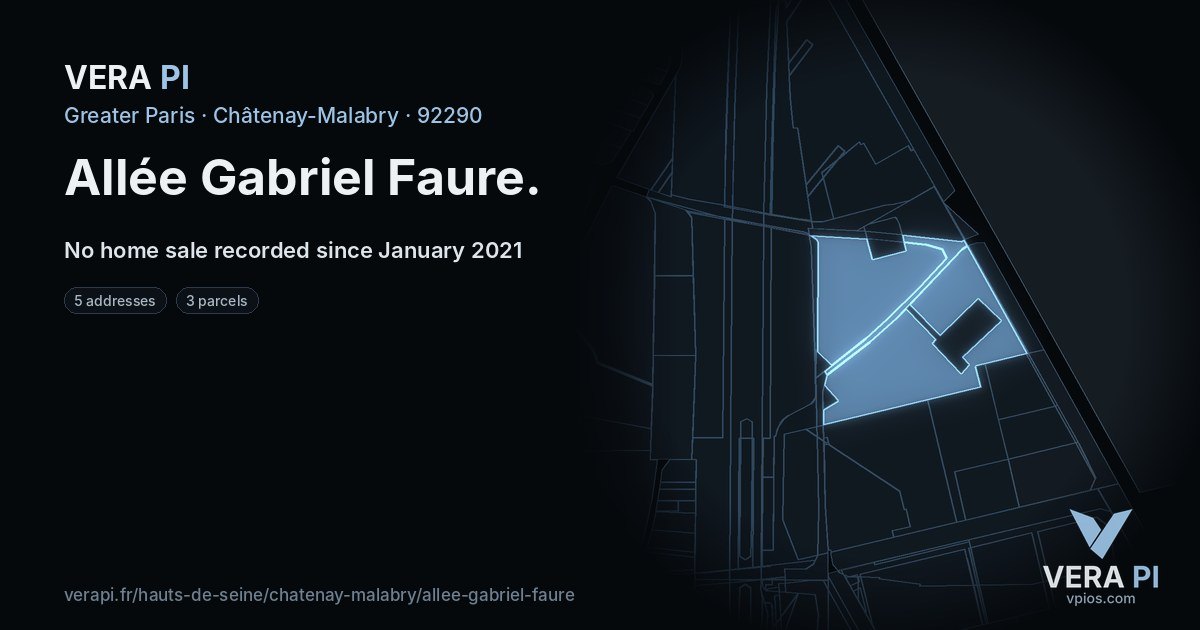 Allée Gabriel Faure, Châtenay-Malabry at night – every parcel coloured by the prices around it, the street's own parcels lit