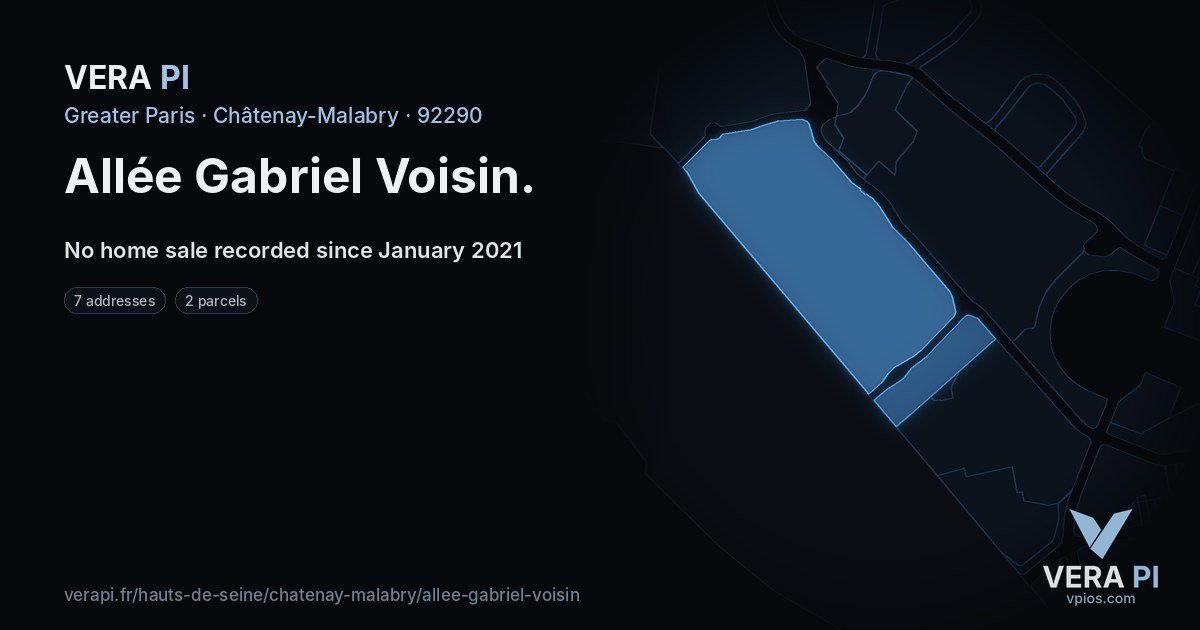 Allée Gabriel Voisin, Châtenay-Malabry at night – every parcel coloured by the prices around it, the street's own parcels lit