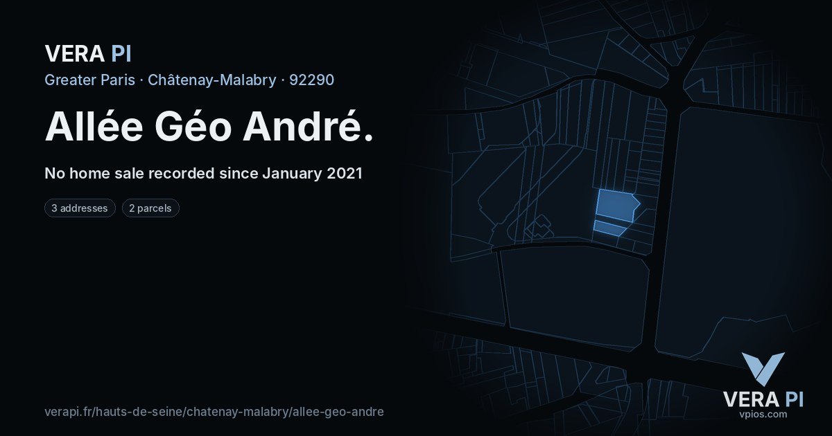 Allée Géo André, Châtenay-Malabry at night – every parcel coloured by the prices around it, the street's own parcels lit