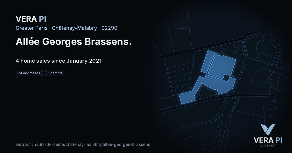 Allée Georges Brassens, Châtenay-Malabry at night – every parcel coloured by the prices around it, the street's own parcels lit